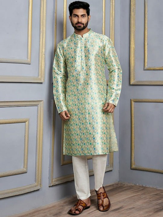 Ethnic Motifs Printed Mandarin Collar Kurta - Inddus.com