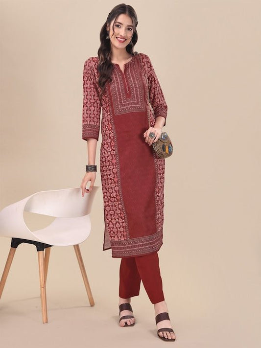 Ethnic Motifs Printed Pure Cotton Kurta with Trousers - Inddus.com