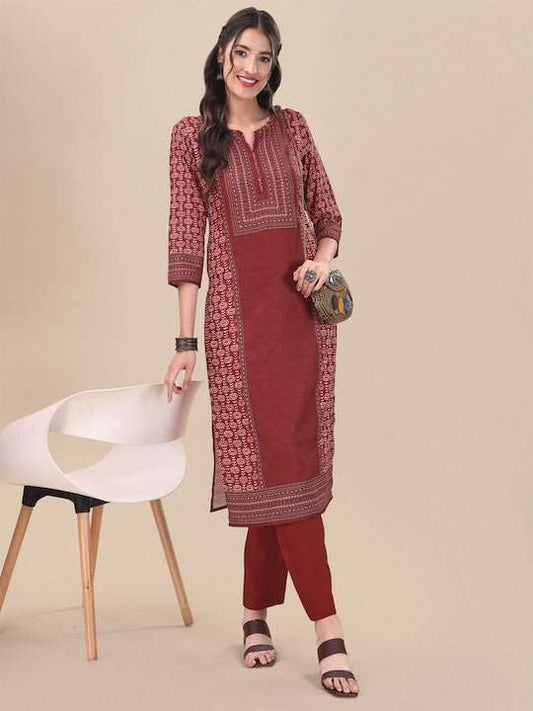 Ethnic Motifs Printed Pure Cotton Kurta with Trousers - Inddus.com