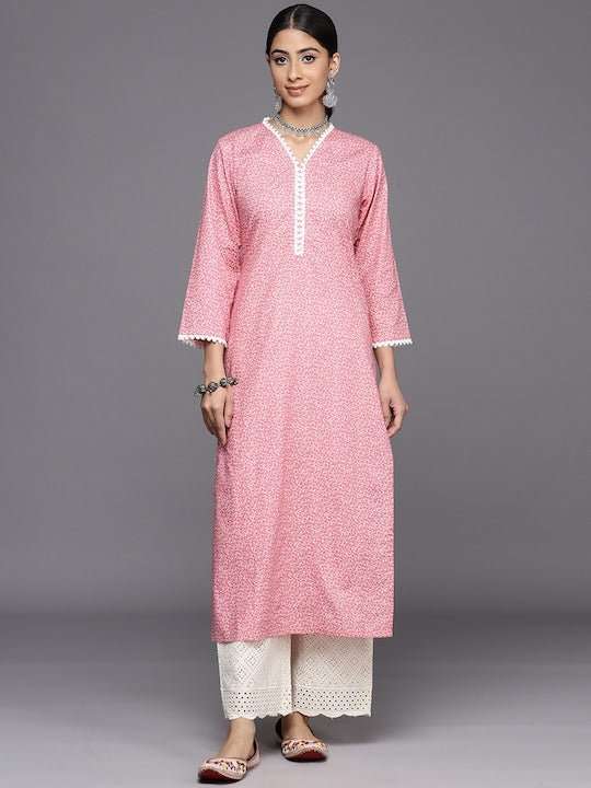 Ethnic Motifs Printed Regular Chikankari Pure Cotton Kurta with Palazzos - Inddus.com