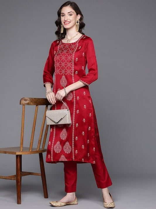 Ethnic Motifs Printed Regular Kurta with Trousers - Inddus.com