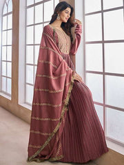 Ethnic Motifs Sequinned Embroidered Pleated Kurta With Dupatta - Inddus.com