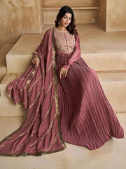 Ethnic Motifs Sequinned Embroidered Pleated Kurta With Dupatta - Inddus.com