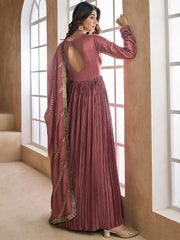Ethnic Motifs Sequinned Embroidered Pleated Kurta With Dupatta - Inddus.com