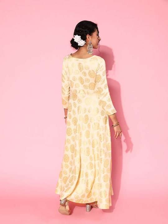 Ethnic Motifs Tie-Up Neck Maxi Dress - Inddus.com