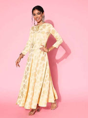 Ethnic Motifs Tie-Up Neck Maxi Dress - Inddus.com