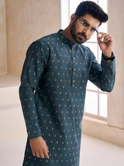 Ethnic Motifs Woven Design Mandarin Collar Kurta with Trousers - Inddus.com