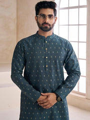 Ethnic Motifs Woven Design Mandarin Collar Kurta with Trousers - Inddus.com