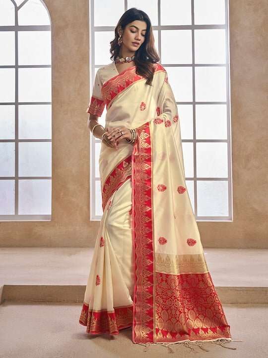 Ethnic Motifs Woven Design Zari Detailed Saree - Inddus.com