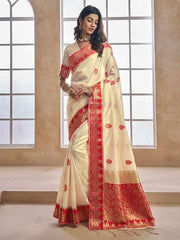 Ethnic Motifs Woven Design Zari Detailed Saree - Inddus.com