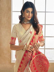 Ethnic Motifs Woven Design Zari Detailed Saree - Inddus.com