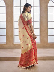 Ethnic Motifs Woven Design Zari Detailed Saree - Inddus.com