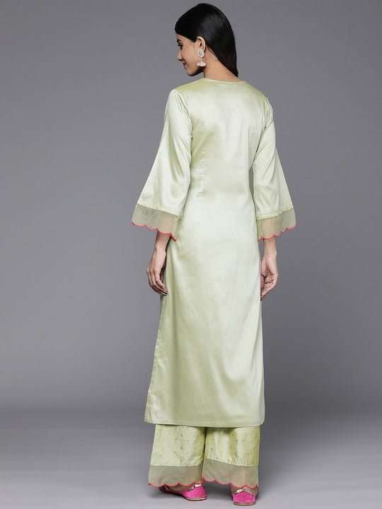 Ethnic Motifs Yoke Design Flared Sleeves Kurta With Palazzos - Inddus.com