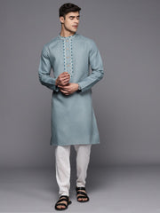 Ethnic Motifs Yoke Design Linen Blend Thread Work Kurta - Inddus.com