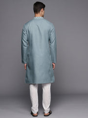 Ethnic Motifs Yoke Design Linen Blend Thread Work Kurta - Inddus.com