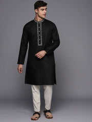Ethnic Motifs Yoke Design Linen Blend Thread Work Kurta - Inddus.com