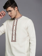 Ethnic Motifs Yoke Design Linen Blend Thread Work Kurta - Inddus.com