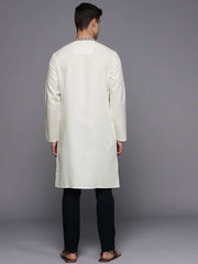 Ethnic Motifs Yoke Design Linen Blend Thread Work Kurta - Inddus.com