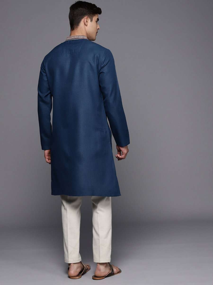 Ethnic Motifs Yoke Design Linen Blend Thread Work Kurta - Inddus.com