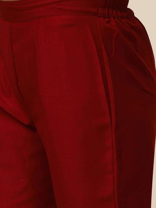Ethnic Motifs Yoke Design Sequinned Kurta With Trousers & Dupatta - Inddus.com