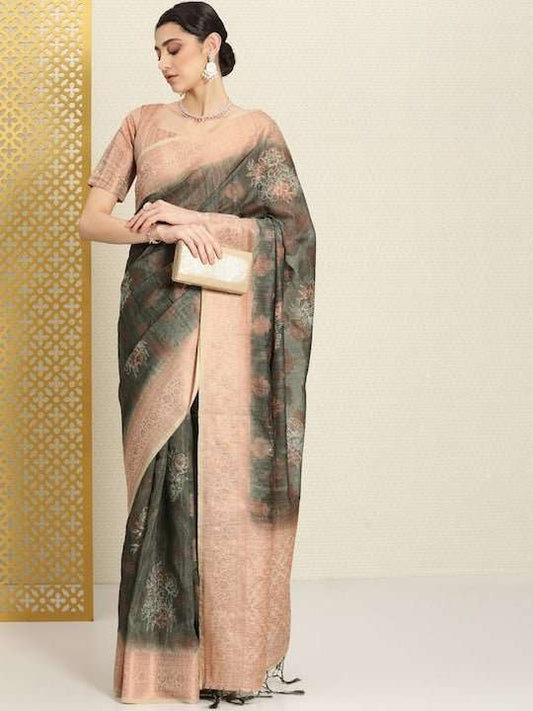 Ethnic Motifs Zari Linen Blend Saree