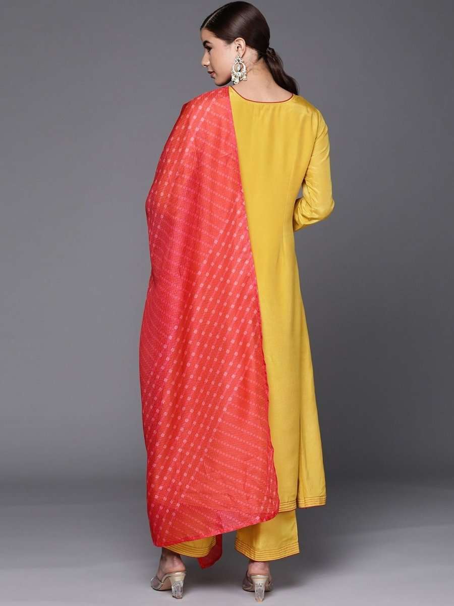 exotic yellow silk blend embroidered kurta set