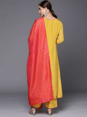 exotic yellow silk blend embroidered kurta set