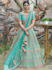 Firozi Silk Embroidered Wedding Lehenga Choli - inddus-us