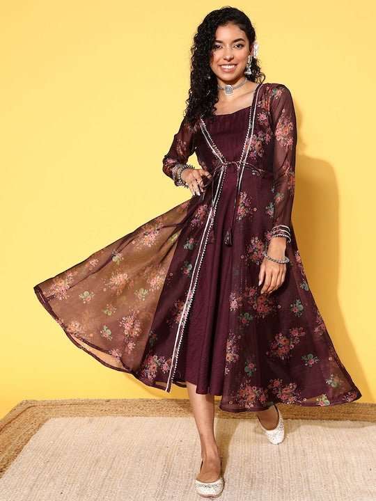 Fit & Flare Midi Dress With Jacket - Inddus.com