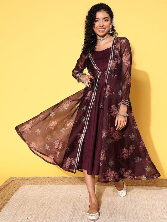 Fit & Flare Midi Dress With Jacket - Inddus.com