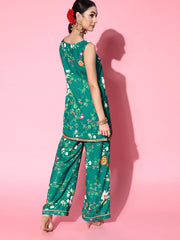 Floral Cotton Blend Short Kurti with Flared Pants - Inddus.com