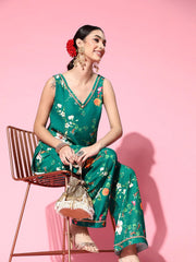Floral Cotton Blend Short Kurti with Flared Pants - Inddus.com