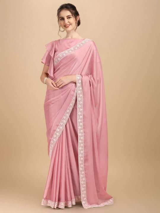 Floral Embroidered Border Saree - Inddus.com