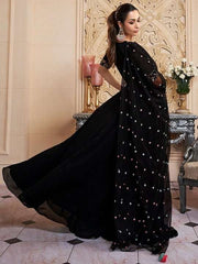 Floral Embroidered Fit & Flare Maxi Ethnic Dress With Dupatta - Inddus.com