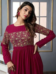 Floral Embroidered Gathered Detail Tiered Fit & Flare Ethnic Maxi Dress - Inddus.com