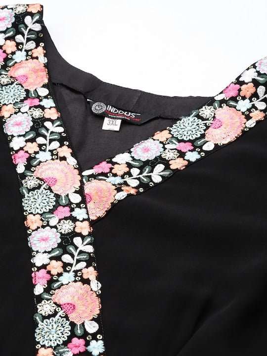 Floral Embroidered Georgette Plus Size Maxi Dress - Inddus.com