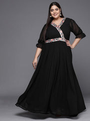 Floral Embroidered Georgette Plus Size Maxi Dress - Inddus.com