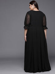 Floral Embroidered Georgette Plus Size Maxi Dress - Inddus.com