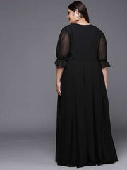 Floral Embroidered Georgette Plus Size Maxi Dress - Inddus.com