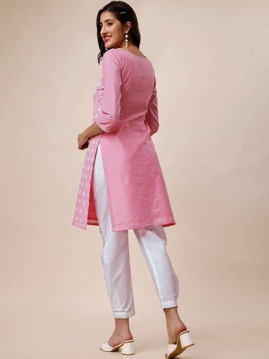 Floral Embroidered Kurta with Dhoti Pants - Inddus.com