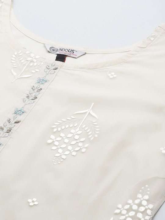 Floral Embroidered Kurta With Palazzos & Dupatta - Inddus.com