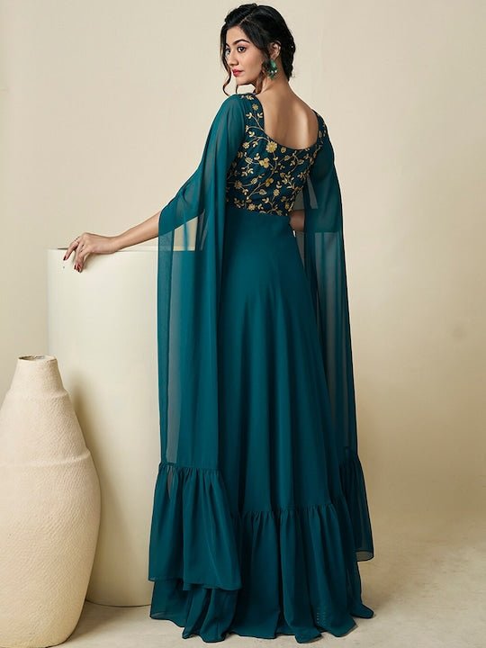 Floral Embroidered Maxi Dress - Inddus.com