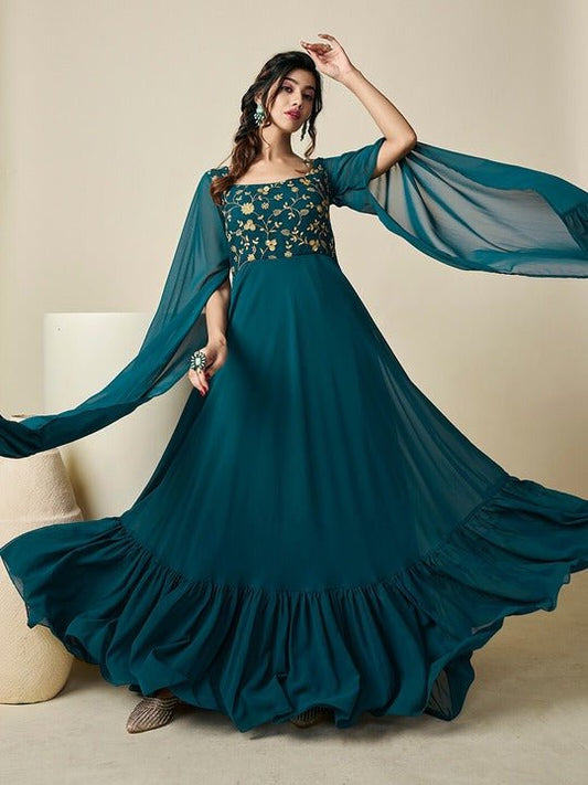 Floral Embroidered Maxi Dress - Inddus.com