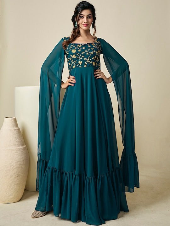 Floral Embroidered Maxi Dress - Inddus.com