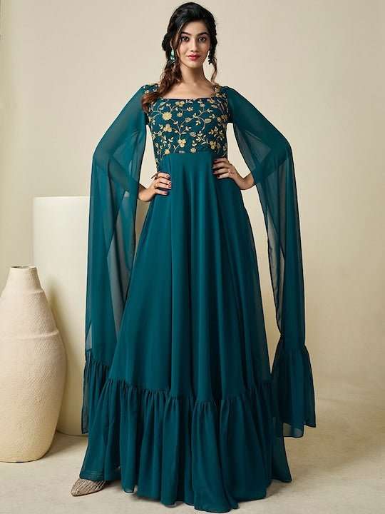 Floral Embroidered Maxi Dress - Inddus.com
