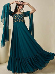 Floral Embroidered Maxi Dress - Inddus.com