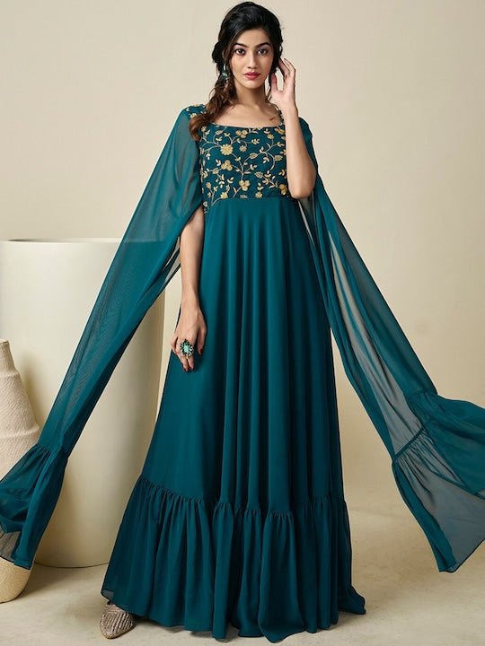 Floral Embroidered Maxi Dress - Inddus.com