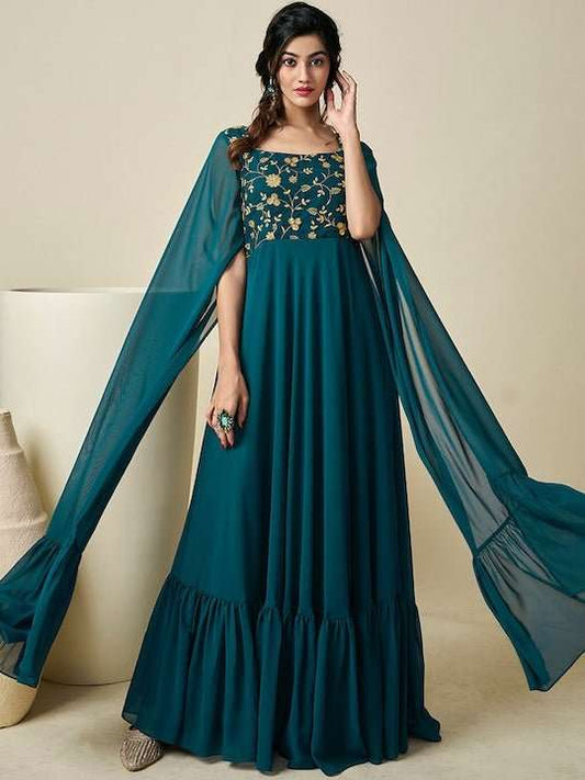 Floral Embroidered Maxi Dress - Inddus.com