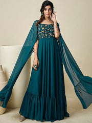 Floral Embroidered Maxi Dress - Inddus.com