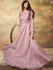 Floral Embroidered Maxi Ethnic Dress - Inddus.com